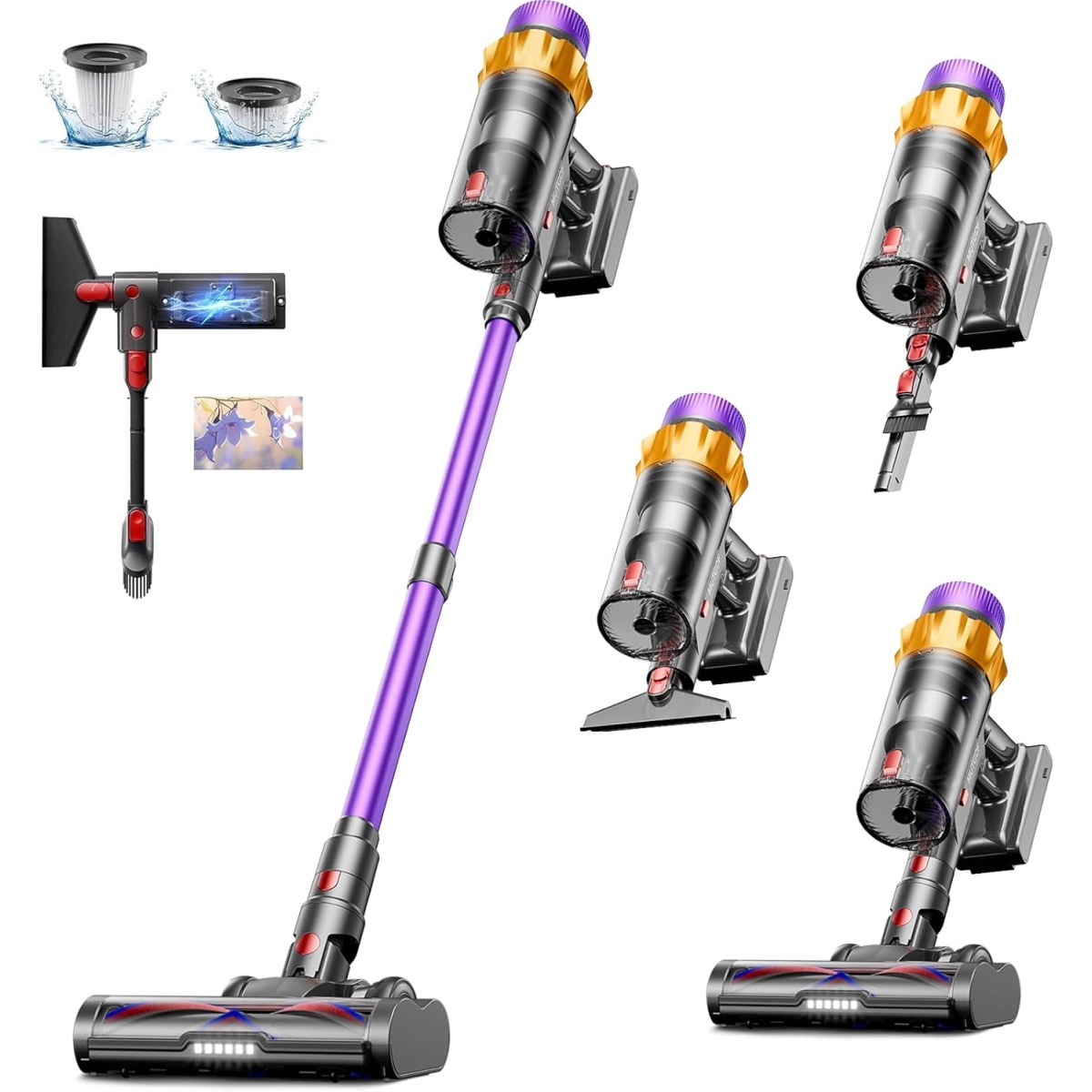 Cordless Vacuum Cleaners, 20Kpa Stick Vacuum with Self-Standing, 40Mins Runtime & Detachable Battery, LED Display, Cordless Stick Vacuum for Pet Hair Hard Floor Carpet, V15